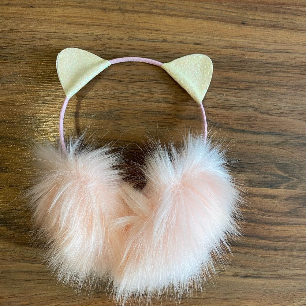 Fluffy Pink Cat Ear Muffs - Picture 2 of 2